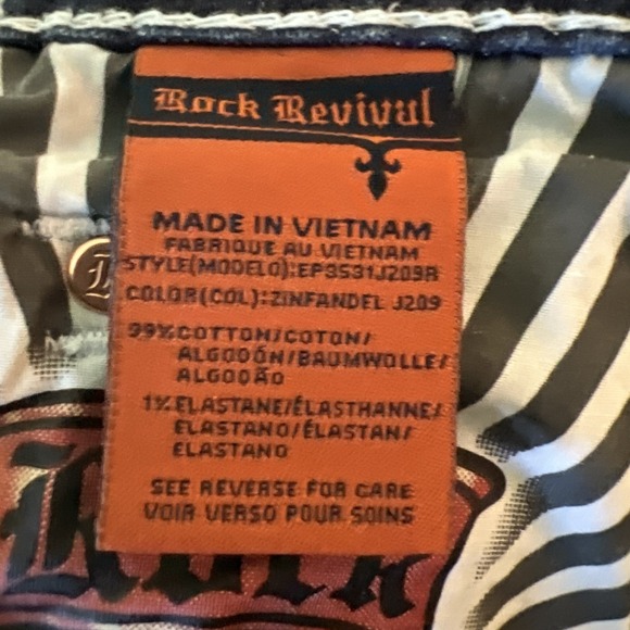 Rock Revival Zinfandel Straight Jeans Mens 36X31* Blue Whiskering Fading Stretch - Picture 6 of 13